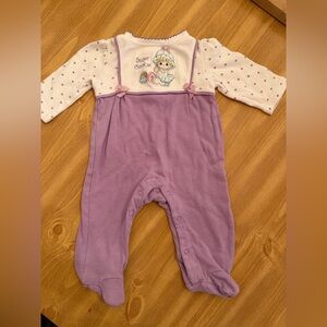 2008 Y2K Precious Moments Purple Polka Dot Romper With Footies 6-9 Months